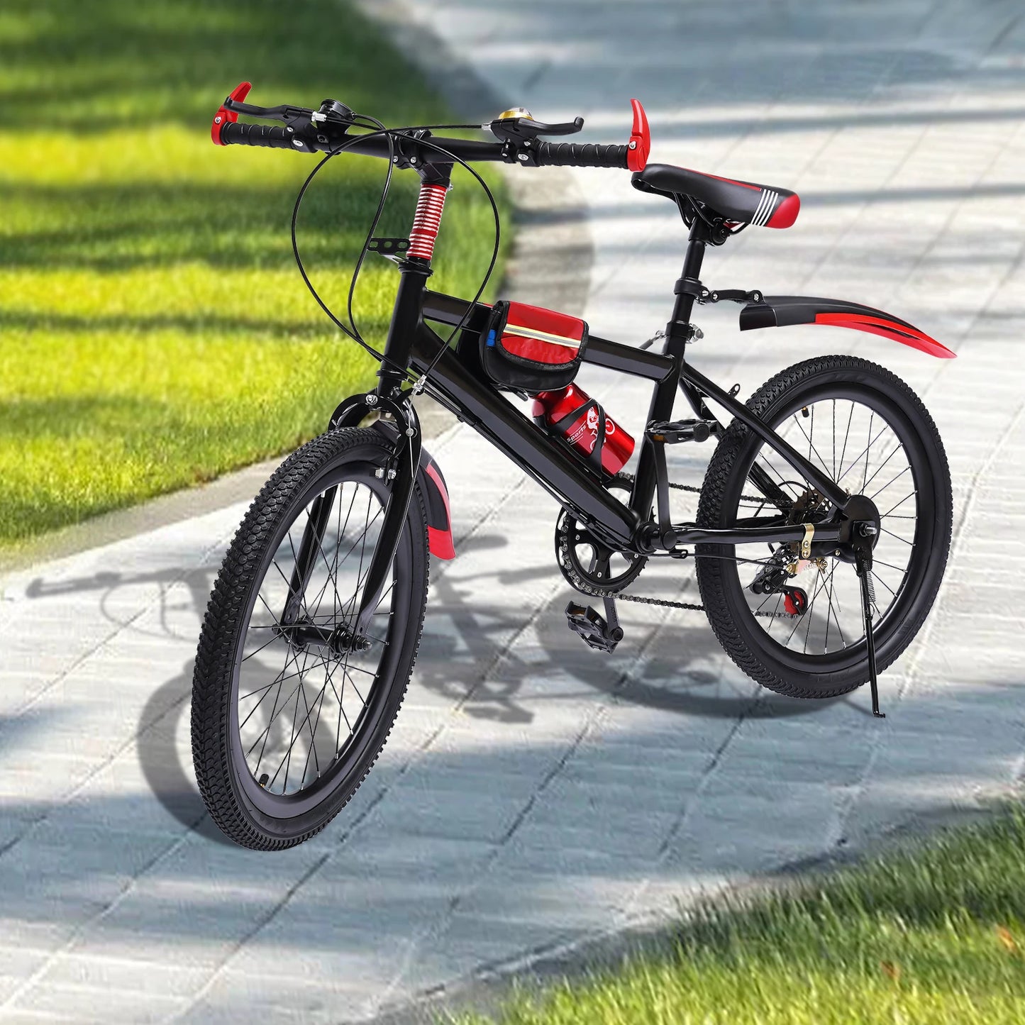 20" Mountain Bike Kids' Bicycles, 7 Speed Gears Children's Bike with Kettle&holder Height Adjustable for Riding on Roads