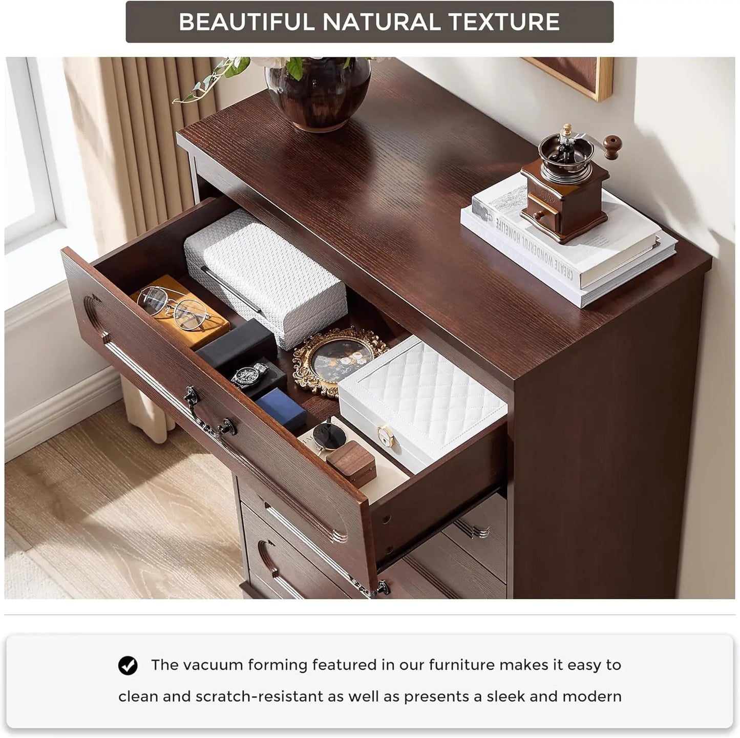 Dresser for Bedroom Farmhouse Cherry Wood Chest of Drawers for Bedroom Dresser, Rustic Wide Drawers Dressers