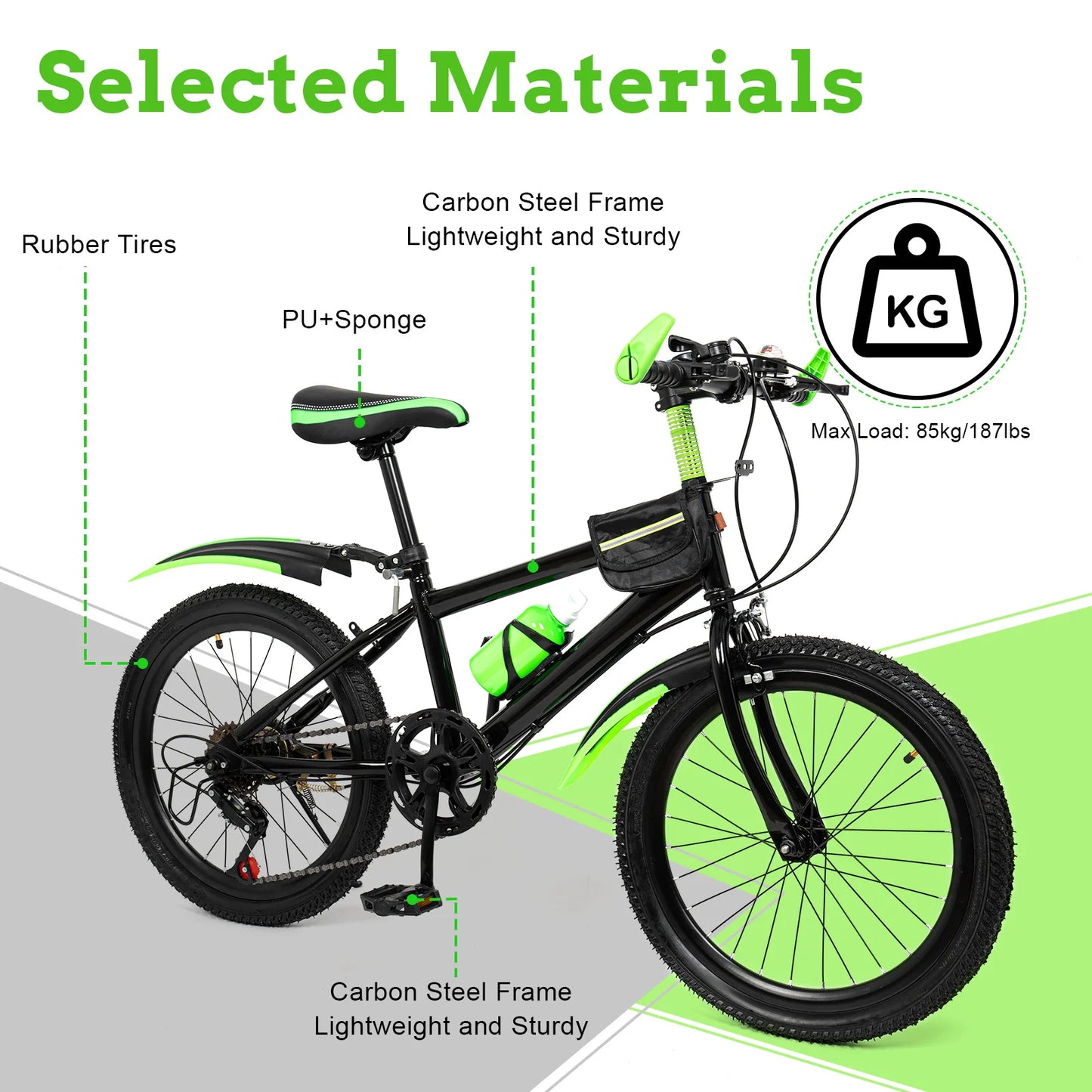 20In Mountain Bike 7 Speeds Adjustable Height Kids Bicycle for Boys, Girls MTB Children's Bicycle with Double Disc Brake
