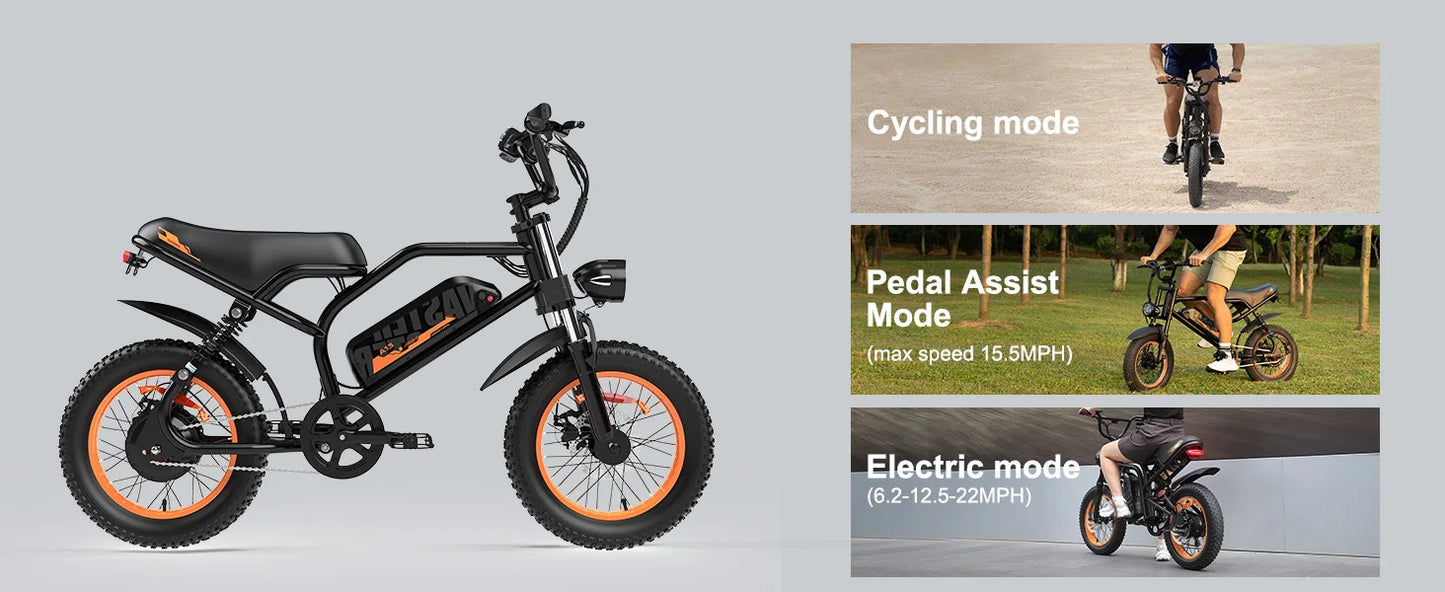 VDL Mountain Electric Bike , 16" Fat Tire Ebike, Wider Seat 800W Peak Motor, Removable Battery, Front Fork Suspension