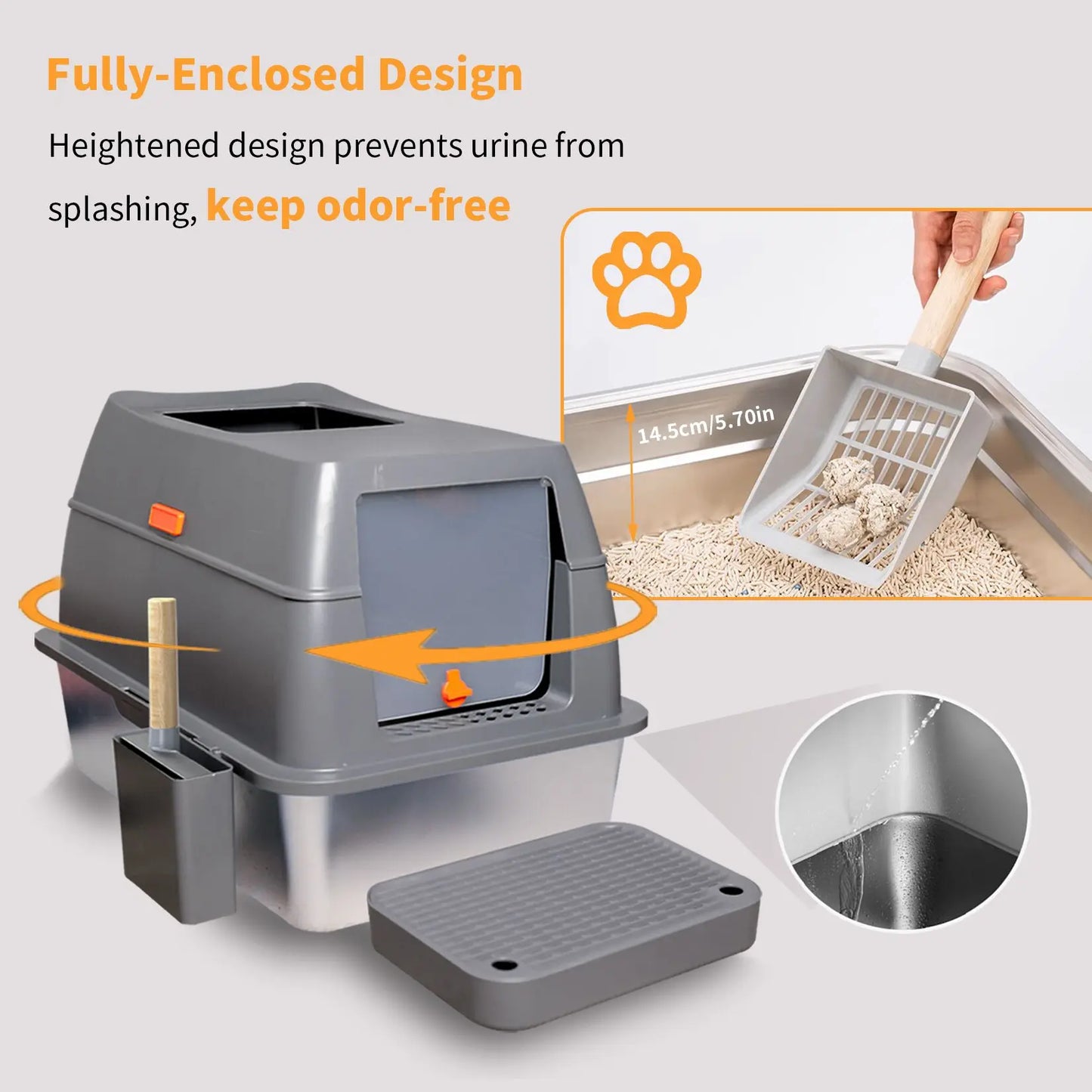 4-Style Cat Litter Box with Lid Large Kitty Litter Box Enclosed with High Sided Enclosure Scoop Non-Sticky