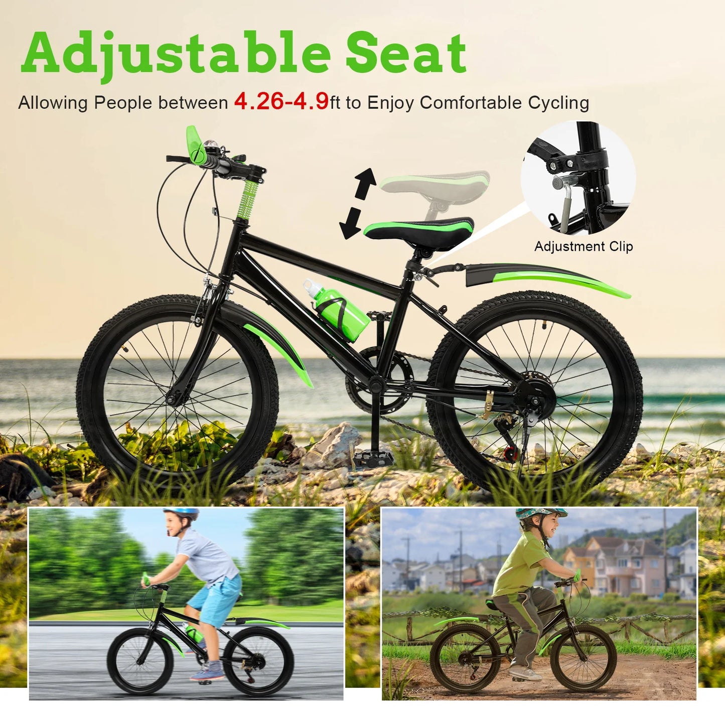 20In Mountain Bike 7 Speeds Adjustable Height Kids Bicycle for Boys, Girls MTB Children's Bicycle with Double Disc Brake