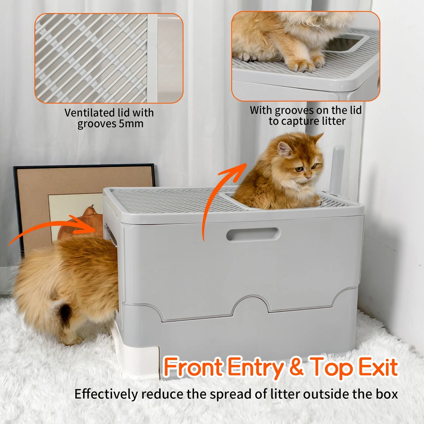 4-Style Cat Litter Box with Lid Large Kitty Litter Box Enclosed with High Sided Enclosure Scoop Non-Sticky