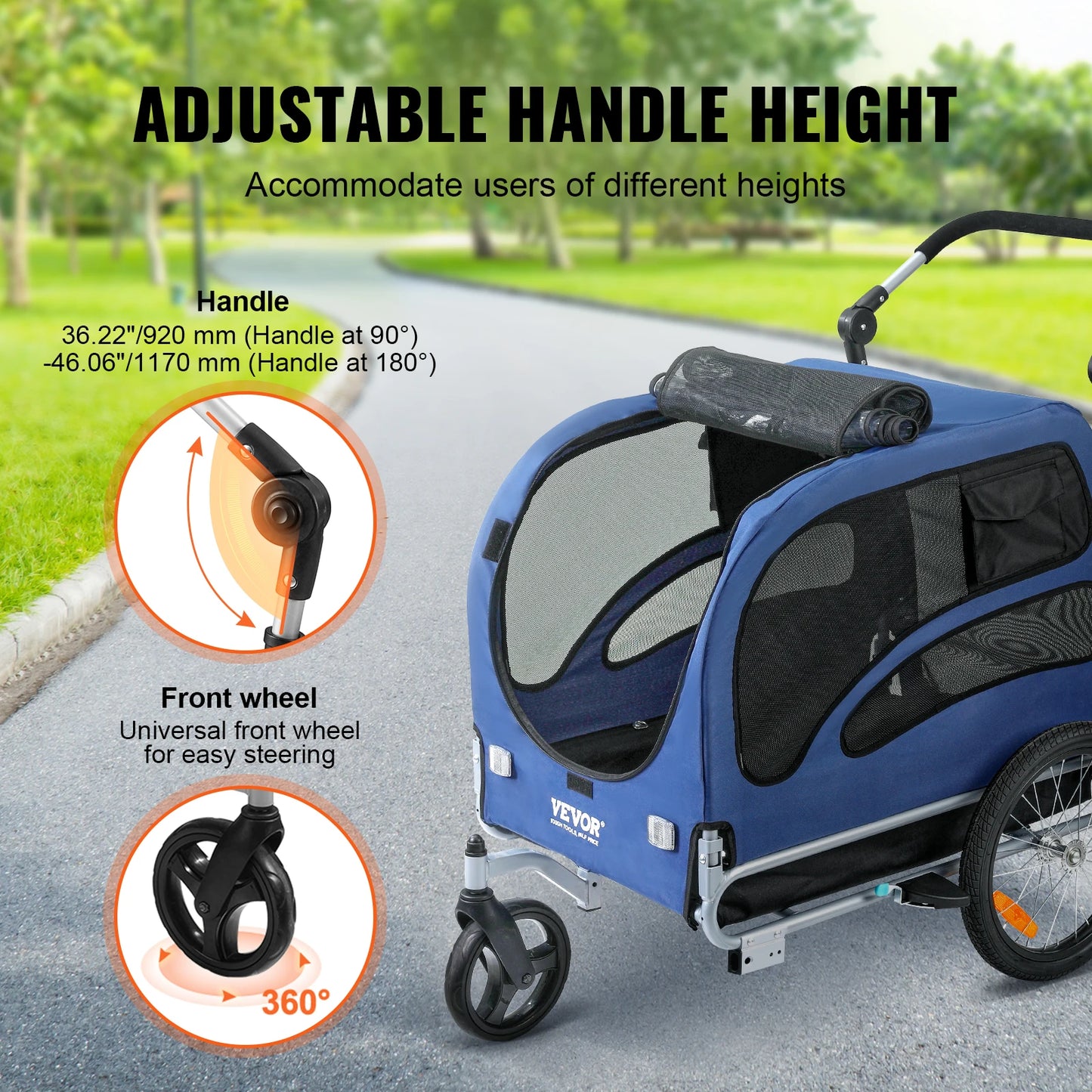 SucceBuy 100 lbs Dog Bike Trailer 2-in-1 Pet Stroller Cart Bicycle Carrier with Wheels Coupler Reflectors Flag for Dogs Travel