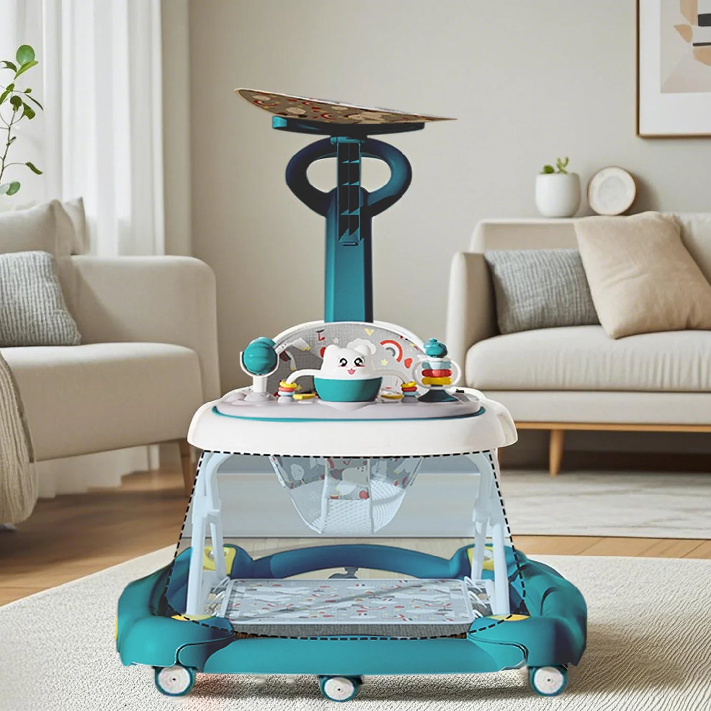 6 in 1 Baby Walker with Music,Lights,Spinning Wheels,Toy Rack,Pusher,Dining Tray For 7 Months Plus Kids Push Walker Antirollover