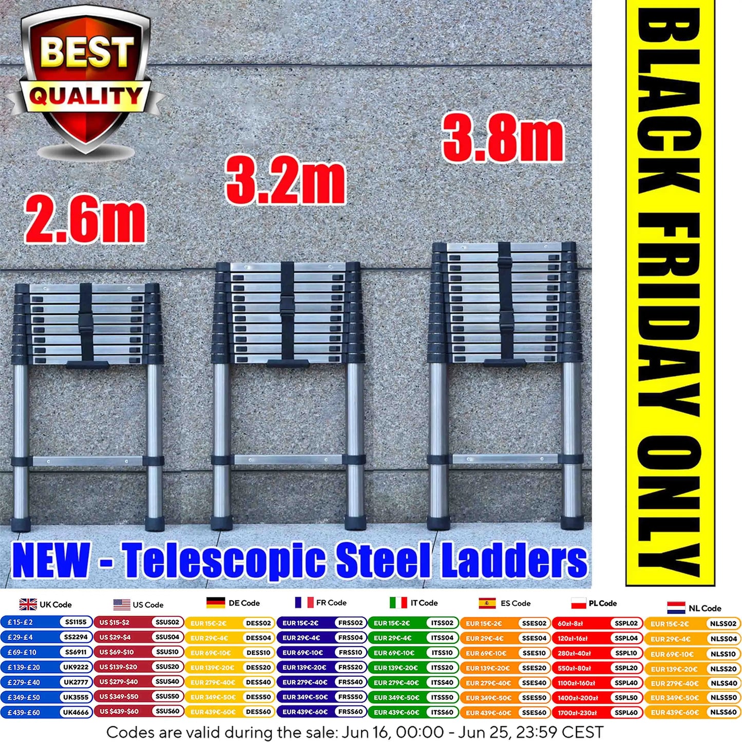 DayPlus Telescopic Ladder Heavy Duty Portable Multi Purpose