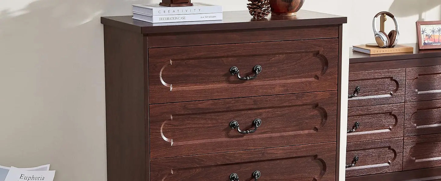 Dresser for Bedroom Farmhouse Cherry Wood Chest of Drawers for Bedroom Dresser, Rustic Wide Drawers Dressers