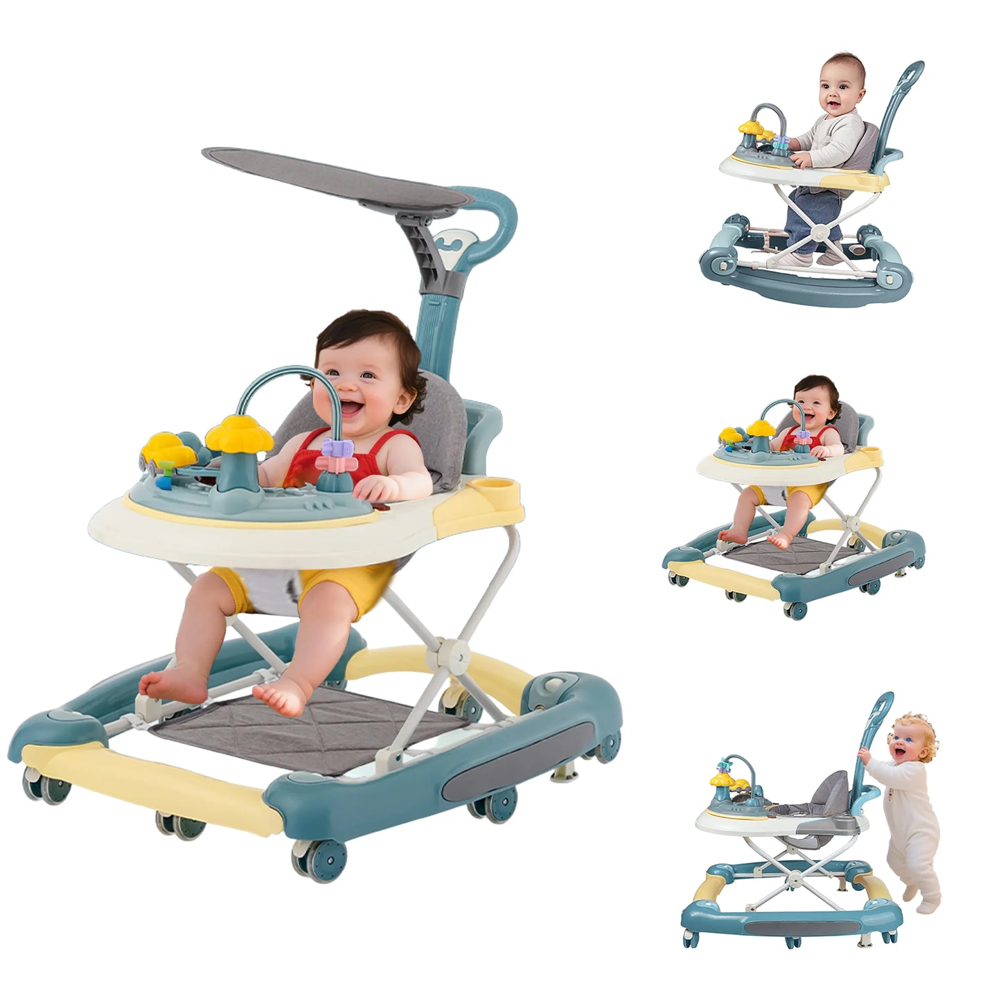6 in 1 Baby Walker with Music,Lights,Spinning Wheels,Toy Rack,Pusher,Dining Tray For 7 Months Plus Kids Push Walker Antirollover