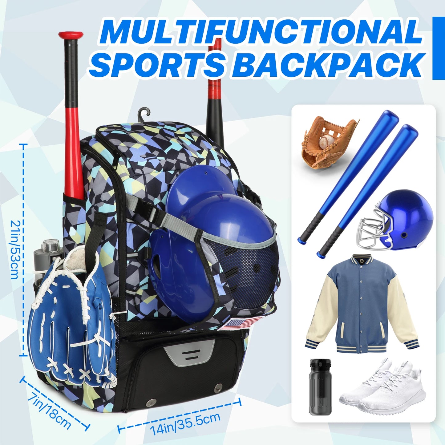 Baseball Equipment Bag Baseball Backpack with Shoe Compartment Softball Bat Bag for Youth Large Capacity Sport Baseball Backpack