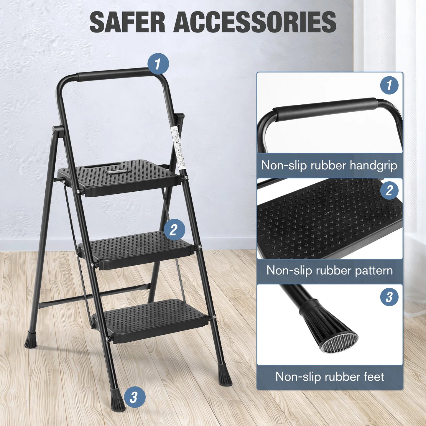 Compact JHK Folding Step Ladder Stool With Anti Slip Pedal