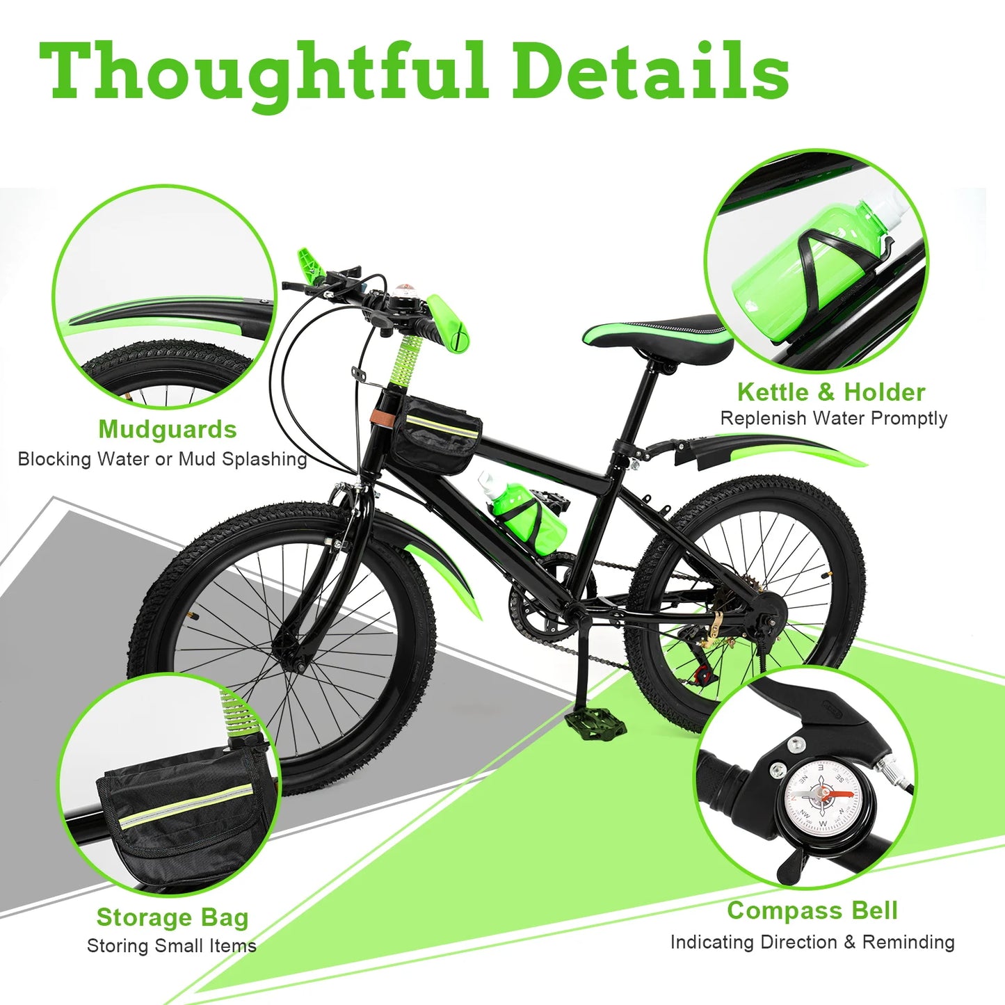 20In Mountain Bike 7 Speeds Adjustable Height Kids Bicycle for Boys, Girls MTB Children's Bicycle with Double Disc Brake