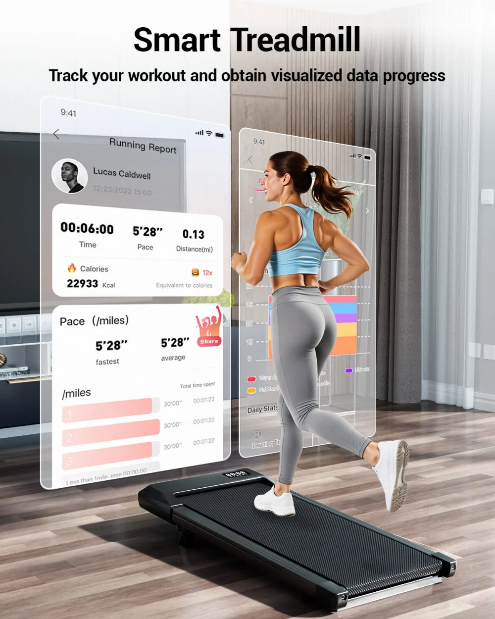 Foldable 6% Slope Under Desk Treadmills 2.5 HP Quiet Walking Pad Portable Remote Control LED Display 300LBS Exercise Walkingpad