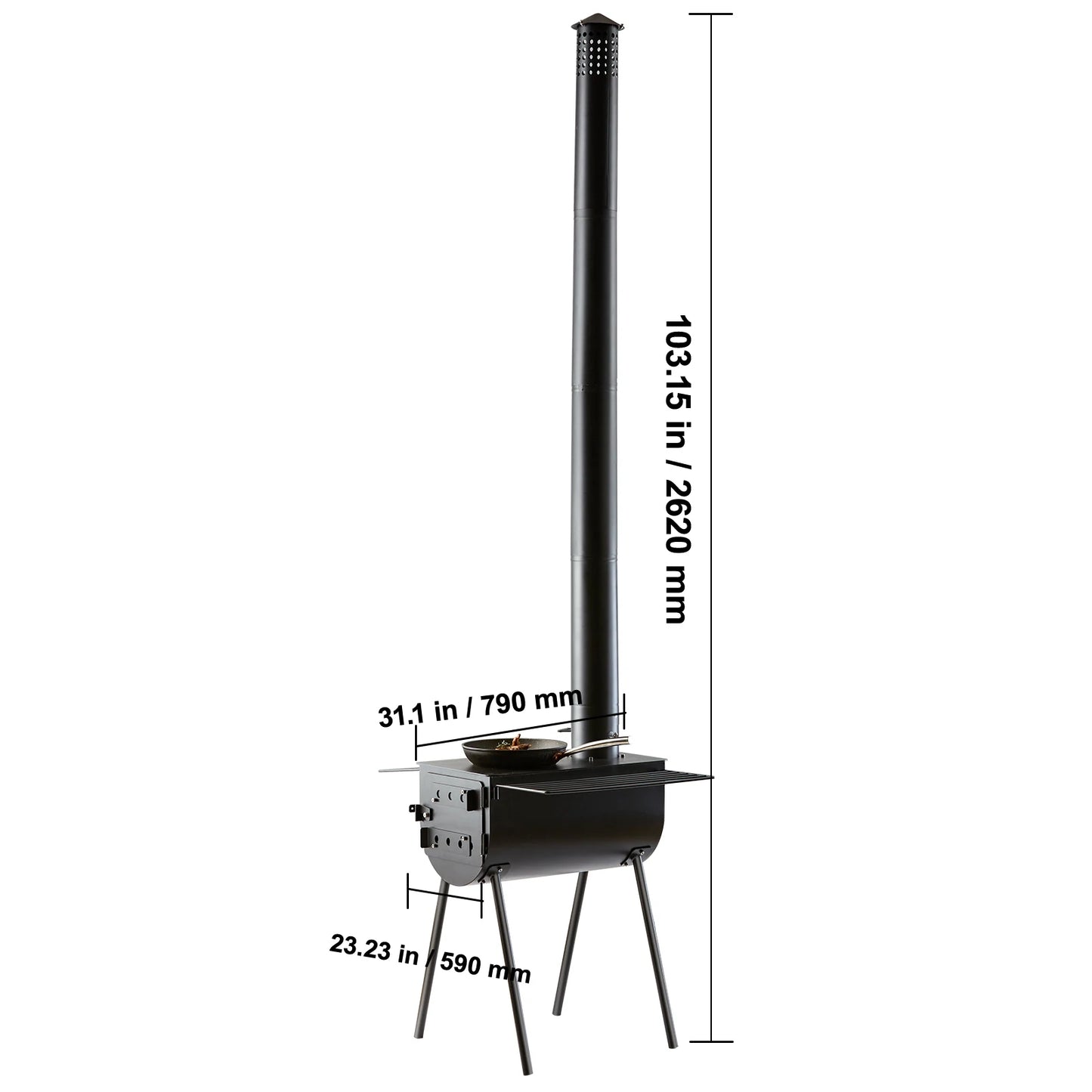 SucceBuy 118in Wood Stove Alloy Steel Camping Tent Portable Wood Burning Stove with Chimney Pipes & Gloves Hot Stove for Outdoor