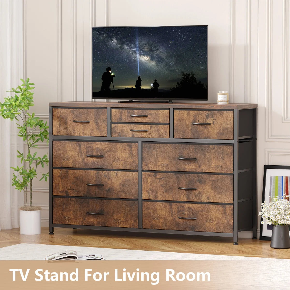 Dresser with 10 Drawers TV Stand Entertainment Center for Bedroom Entryway,Metal Frame