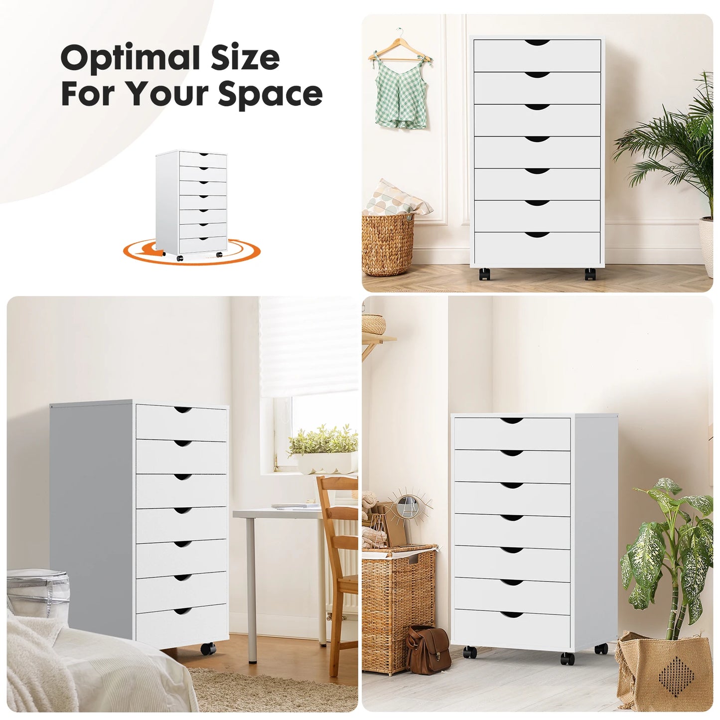 JHK 7 Drawer Chest Nightstand Storage Cabinet With Rollers