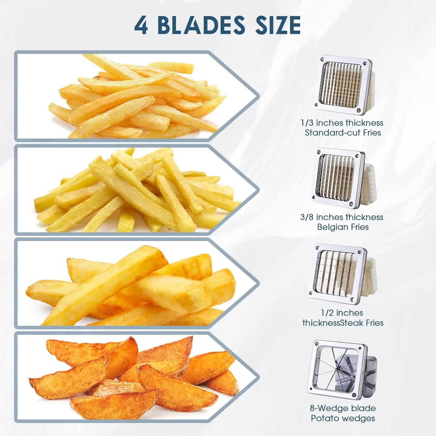 Stainless Steel Potato Cutter with Multiple Blades, Heavy Duty Manual Slicer for Vegetables and Fruits