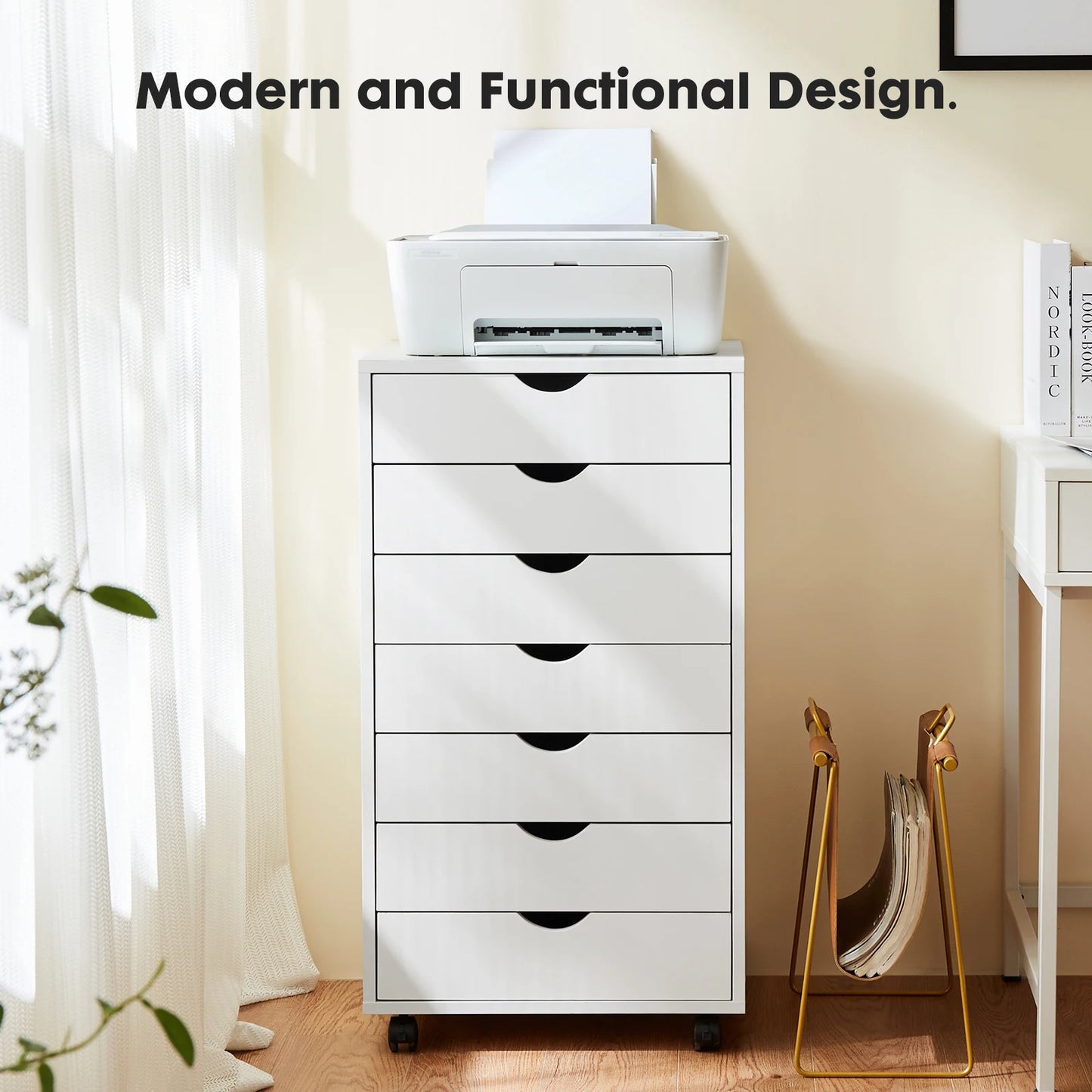 JHK 7 Drawer Chest Nightstand Storage Cabinet With Rollers