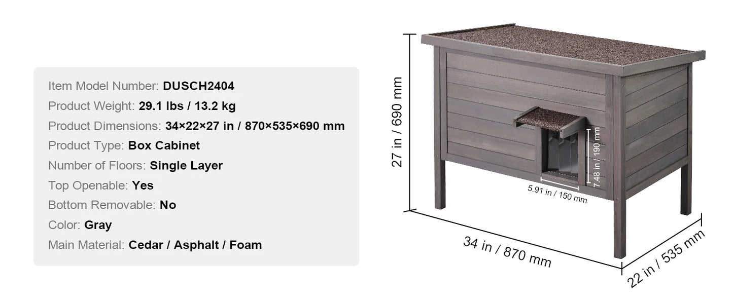 SucceBuy Outdoor Cat House Weatherproof, Feral Cat Shelter for Cat Outdoor Wooden Cat Rabbit House with All-Round Foam Insulated