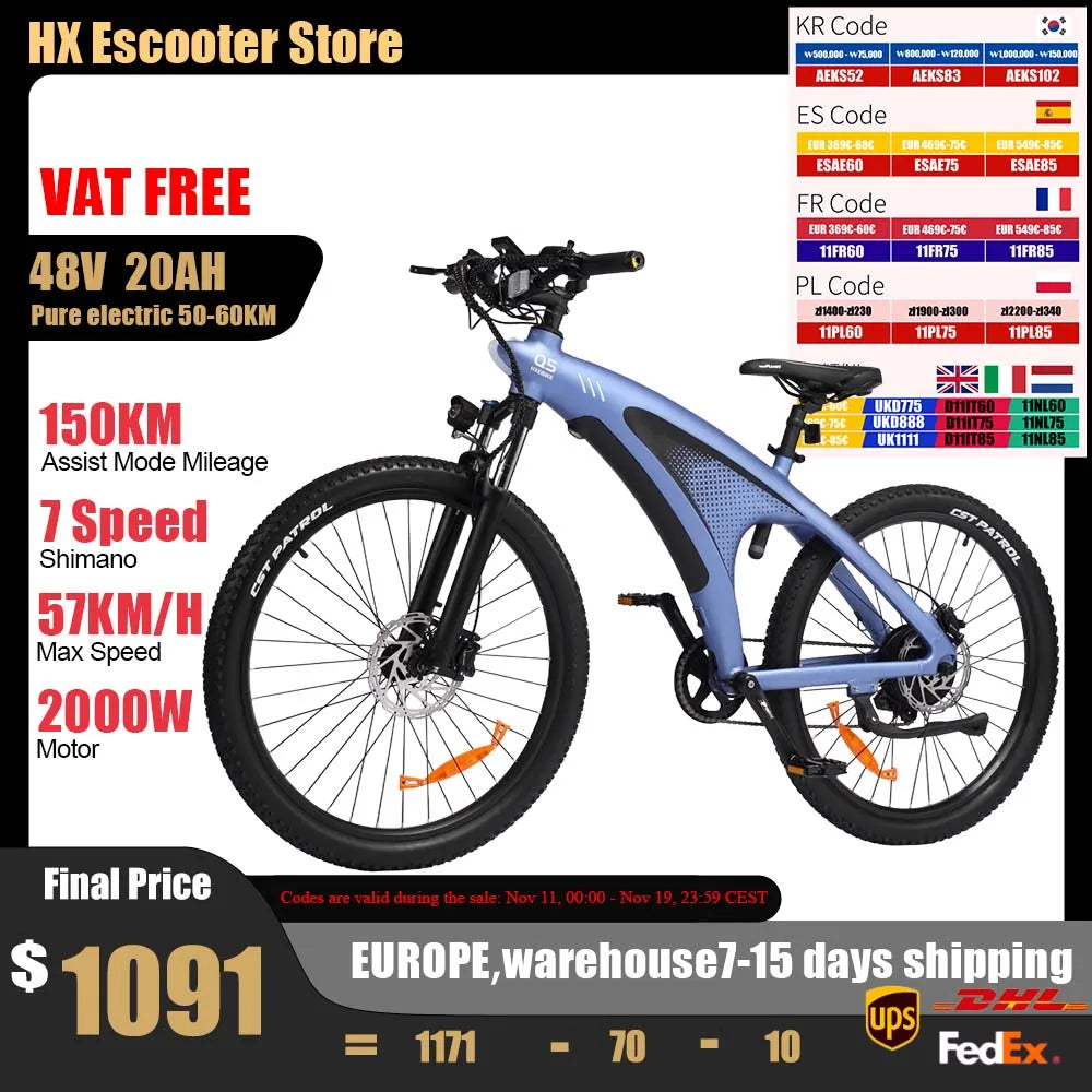 HUANCI HX Q5 2000W Electric Mountain Bike Removable Battery