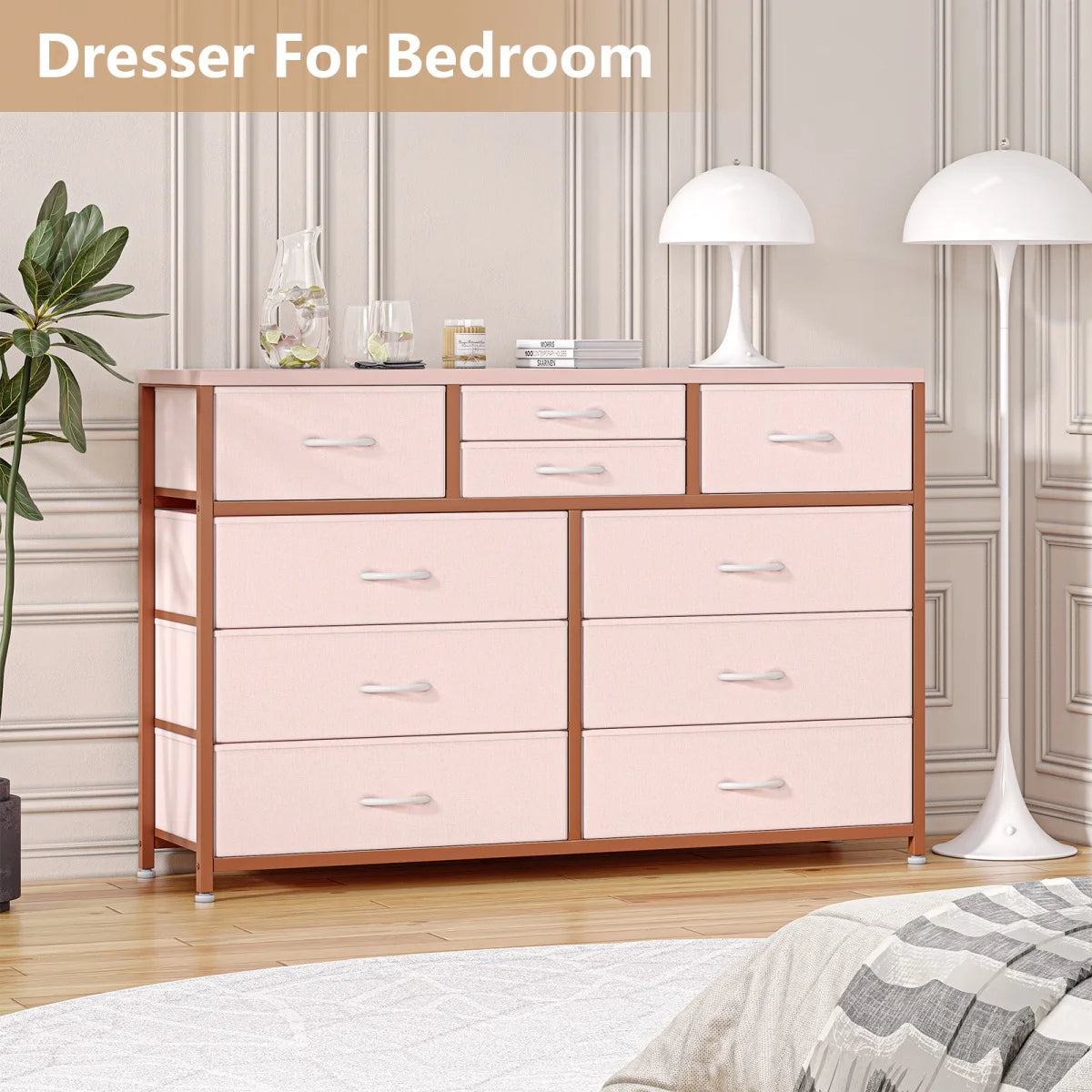 Dresser with 10 Drawers TV Stand Entertainment Center for Bedroom Entryway,Metal Frame