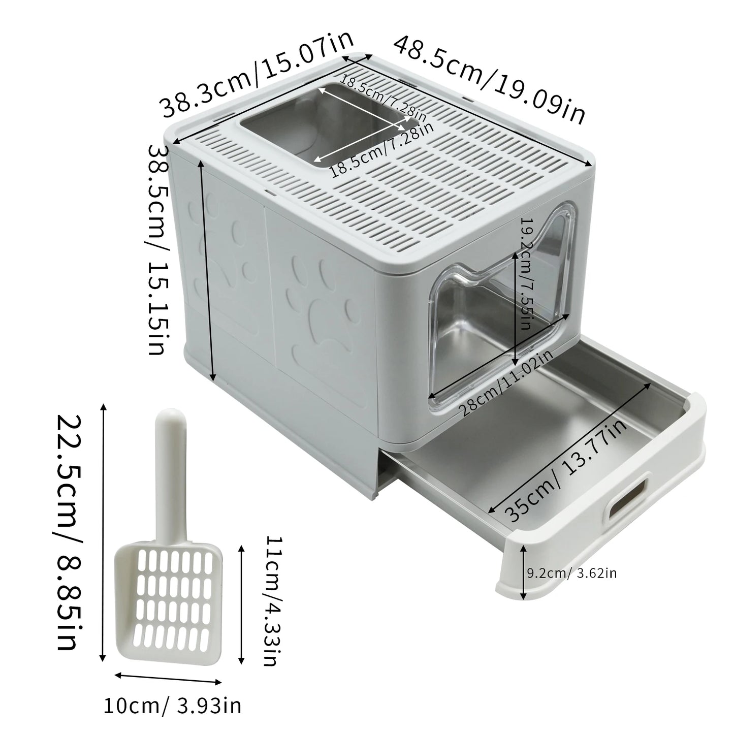 Bingopaw Stainless Steel Cat Litter Box with Lid Front Entry and Top Exit Toilet Box with Litter Scoop for Kittens,Easy Cleaning