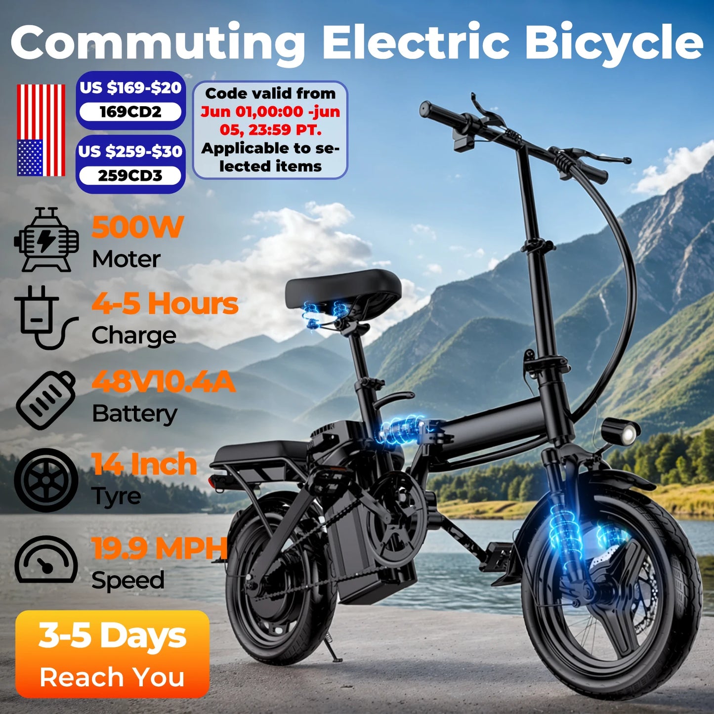 LELEKUAI 500W Folding Electric Bike 20 MPH With Removable Battery