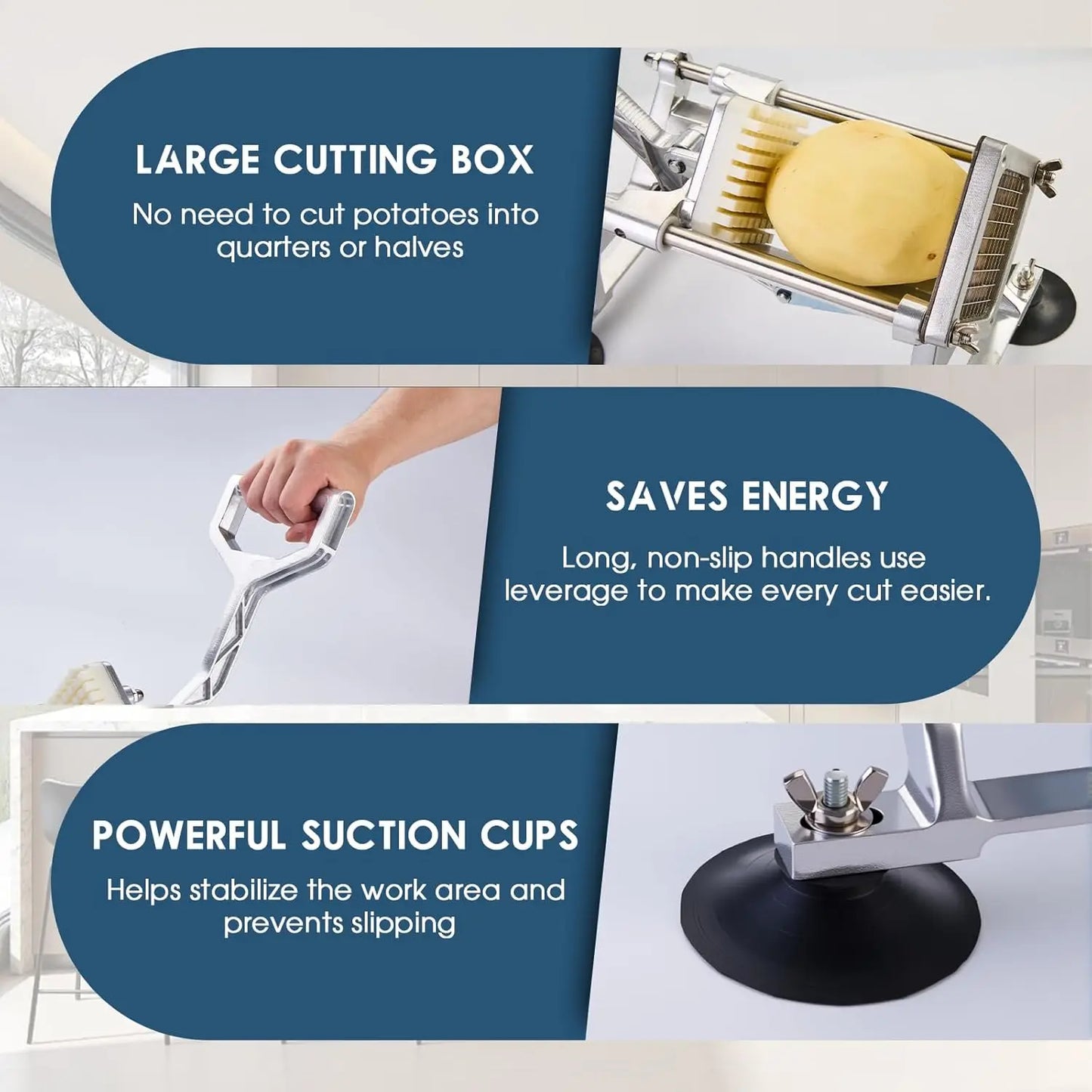 Stainless Steel Potato Cutter with Multiple Blades, Heavy Duty Manual Slicer for Vegetables and Fruits