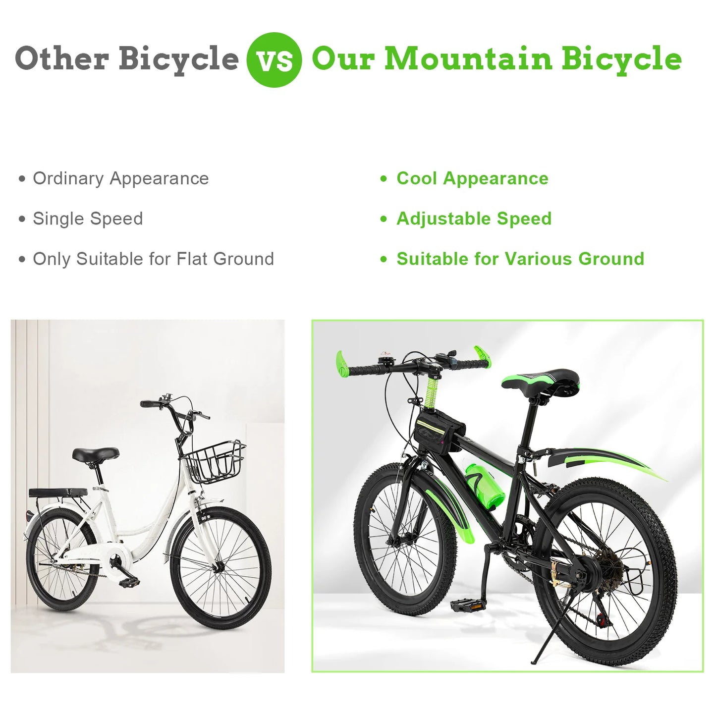 20In Mountain Bike 7 Speeds Adjustable Height Kids Bicycle for Boys, Girls MTB Children's Bicycle with Double Disc Brake