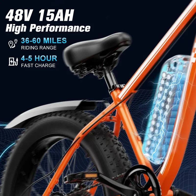 Electric Bicycle 1000W Motor 48V15AH Lithium Battery Electric Bike Disc Brake 26*4 Inch Fat Tire Snow E-bike
