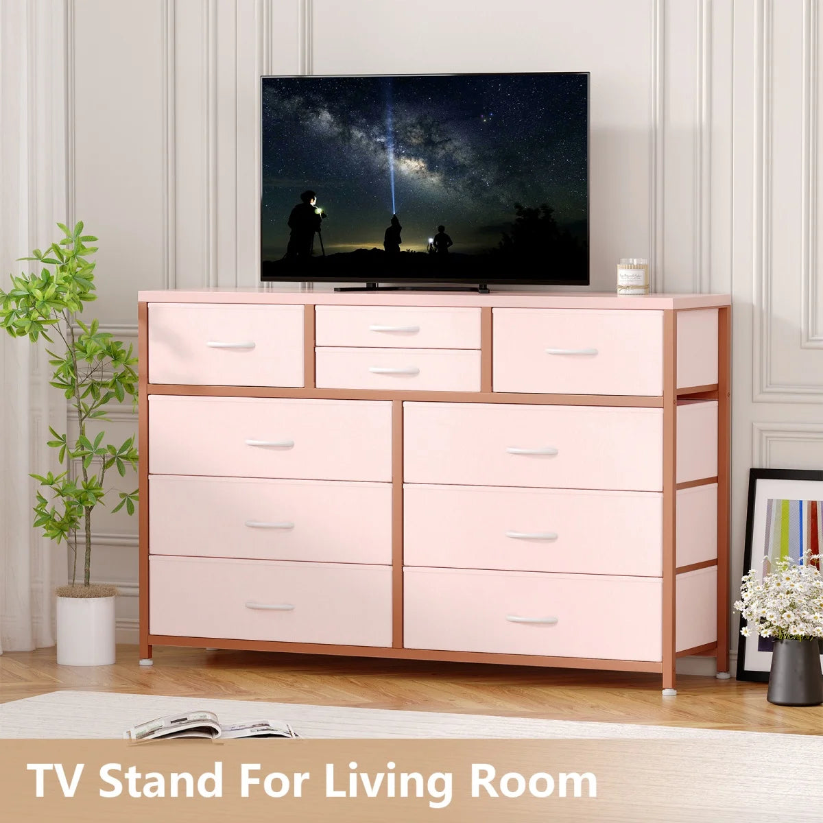 Dresser with 10 Drawers TV Stand Entertainment Center for Bedroom Entryway,Metal Frame