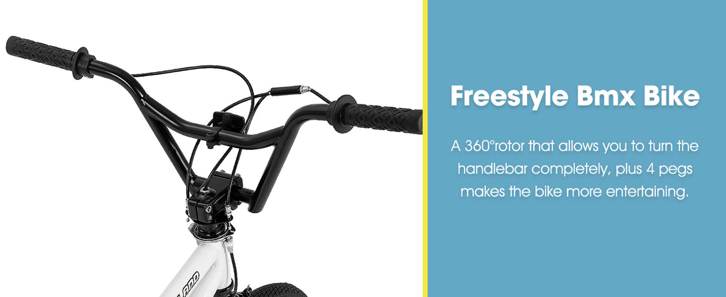 Hiland 20 inch Freestyle Kids BMX Bike,Beginner-Level to Advanced Riders with 360 Degree Gyro & 4 Pegs, Kids' Bicycles