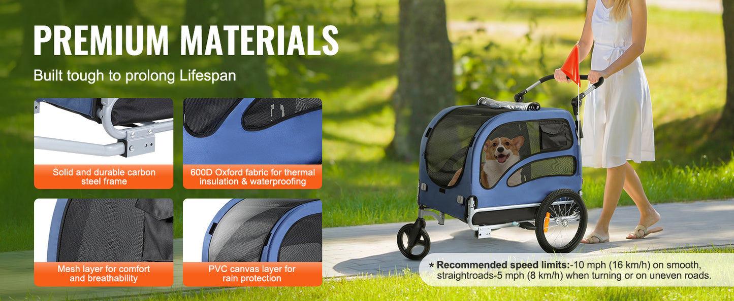 SucceBuy 100 lbs Dog Bike Trailer 2-in-1 Pet Stroller Cart Bicycle Carrier with Wheels Coupler Reflectors Flag for Dogs Travel